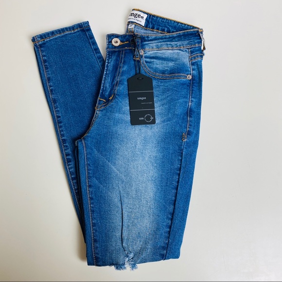 Umgee Denim - Umgee High Waist Skinny Jeans Distressed Knee